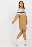 Geometric Pattern Turtleneck Knitted Long Sleeve Dress