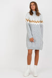 Geometric Pattern Long Sleeve Turtleneck Knitted Dress