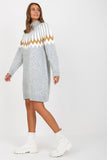 Geometric Pattern Long Sleeve Turtleneck Knitted Dress