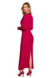 Charming Maxi Dress with Deep Neckline and Slit Back