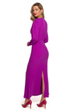 Elegant Maxi Dress with Deep Neckline and Slit Back