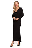 Elegant Maxi Dress with Deep Neckline and Voluminous Sleeves