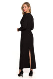 Elegant Maxi Dress with Deep Neckline and Voluminous Sleeves
