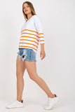 Colorful Striped Blouse with Heart Neckline & 3/4 Sleeves