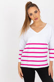 Colorful Striped Blouse with 3/4 Sleeves and Heart Neckline