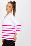 Colorful Striped Blouse with 3/4 Sleeves and Heart Neckline