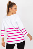 Colorful Striped Blouse with 3/4 Sleeves and Heart Neckline