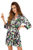 Lace Sleeve Satin Negligee with Waist Tie
