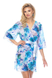 Floral Chiffon Robe with Satin Belt and 3/4 Sleeves