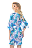 Floral Chiffon Robe with Satin Belt and 3/4 Sleeves