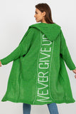 Unbuttoned Long Hooded Cardigan with Back Inscription