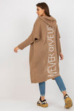 Hooded Long Cardigan with Decorative Back Inscription