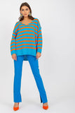 Colorful Striped V-Neck Women's Sweater with Long Sleeves