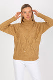 Openwork Turtleneck Sweater with Long Sleeves