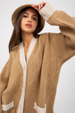 Buttoned Women's Long Sleeve Sweater with Side Pockets