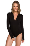 Elegant Knitted Bodysuit with Deep Neckline for Fall Style