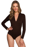 Elegant Knitted Bodysuit with Deep Neckline for Fall Style