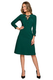 Chic Ruffled Sleeve Dress with Flared Hem and Binding Detail