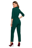 Versatile Jumpsuit with Shawl Collar and Waist Tie