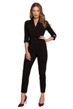 Chic Dual-Face Jumpsuit with Shawl Collar & Waist Tie