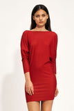 Trendy Bat Sleeve Mini Dress with Boat Neckline