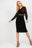 Knit Pencil Dress with Long Sleeves and Heart Neckline