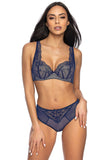Navy Blue Mesh Thong with Beige Lining and Lace Details