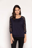 Navy Blue Lace Sleeve Blouse for Spring Styling