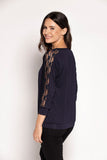 Navy Blue Lace Sleeve Blouse for Spring Styling