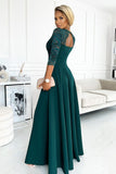 Elegant Lace Dress with Unique Neckline and Slit in Green