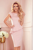 Elegant Powder Pink Midi Dress with Asymmetrical Basque