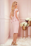 Elegant Powder Pink Midi Dress with Asymmetrical Basque