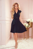 Elegant Pleated Dress with Envelope Neckline and Belt