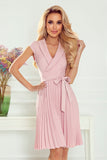 Chic Pleated Dress with Envelope Neckline and Belt