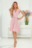 Chic Pleated Dress with Envelope Neckline and Belt