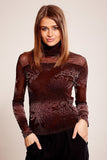 Elegant Velvet Pattern Turtleneck Blouse with Long Sleeves
