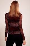 Elegant Velvet Pattern Turtleneck Blouse with Long Sleeves
