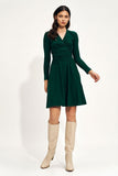 Autumn Midi Dress with Envelope Neckline and Creased Waist