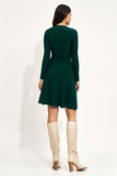 Autumn Midi Dress with Envelope Neckline and Creased Waist