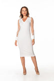Elegant Midi Dress with Pointed Neckline and Tulle Sleeves