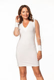 Elegant Mini Dress with Tulle Sleeves and Pointed Neckline