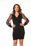 Elegant Mini Dress with Pointed Neckline and Tulle Sleeves