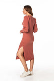Knee-Length Midi Dress with Boat Neckline and Long Sleeves
