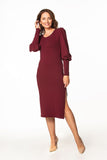 Knitted Midi Dress with Boat Neckline and Long Sleeves