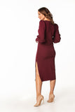 Knitted Midi Dress with Boat Neckline and Long Sleeves