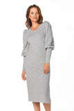 Knitted Midi Dress with Boat Neckline and Long Sleeves