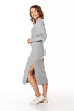 Knitted Midi Dress with Boat Neckline and Long Sleeves