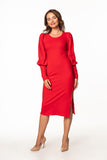 Knitted Midi Dress with Boat Neckline and Long Sleeves