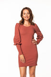 Knitted Mini Dress with Boat Neckline and Long Sleeves