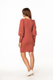 Knitted Mini Dress with Boat Neckline and Long Sleeves
